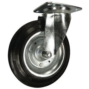 Castors for waste containers, black rubber tyred wheel - swivel