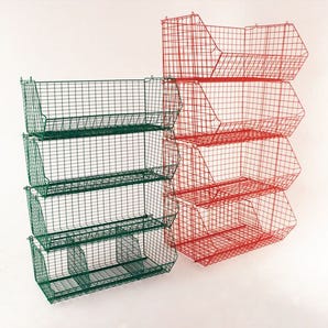 Open fronted wire basket containers