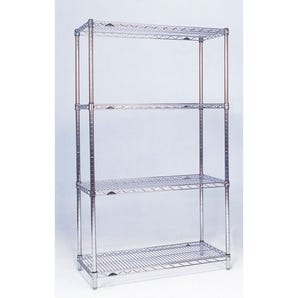 Slingsby chrome wire shelving system starter bay - 4 shelf levels, height 1590mm