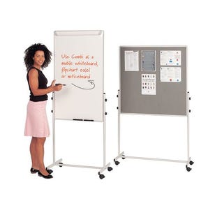 Combination mobile flip chart easel and whiteboard with felt noticeboard