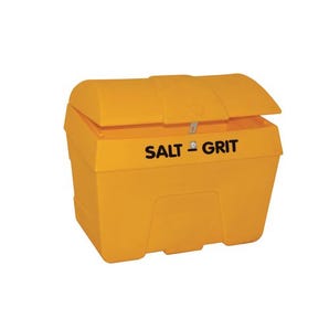 Heavy duty plastic salt & grit bins, without hopper feed, with hasp and staple