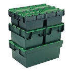 Stacked green containers with attached lids