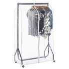 Coat rail with clothing and protective cover
