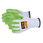 Green and white coated gloves