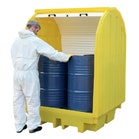 Yellow roller shutter door drum pallet