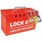red lock storage box