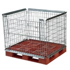 Chrome mesh pallet container with red base