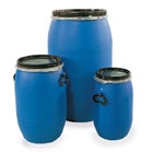 Blue storage drums with lids and handles